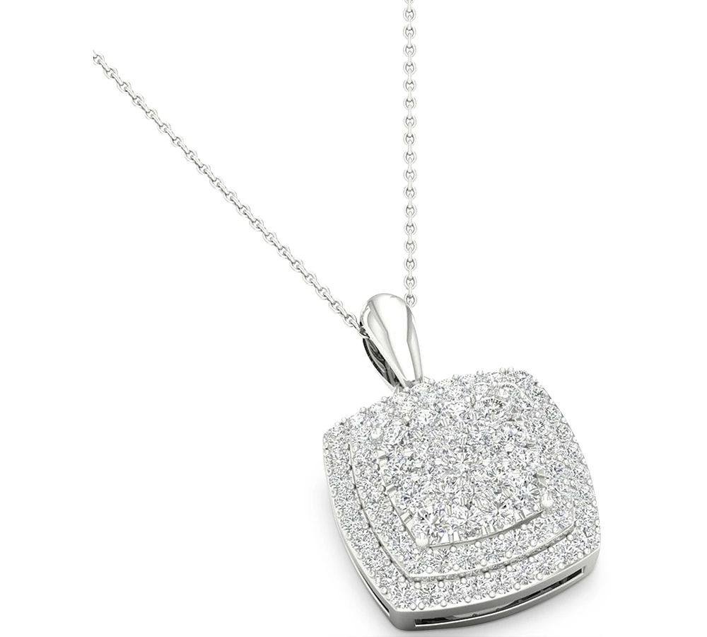 Diamond Square Cluster Pendant Necklace (1/2 ct. t.w.) in Sterling Silver, 16" + 2" extender