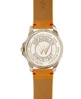 Wrangler Men's Watch, 48MM Silver Colored Dial, Brown Zoned Dial with White Markers and Crescent Cutout, Date Function, Tan Strap with Red Accent Stit