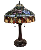 Amora Lighting Tiffany Style Roses and Butterflies Table Lamp