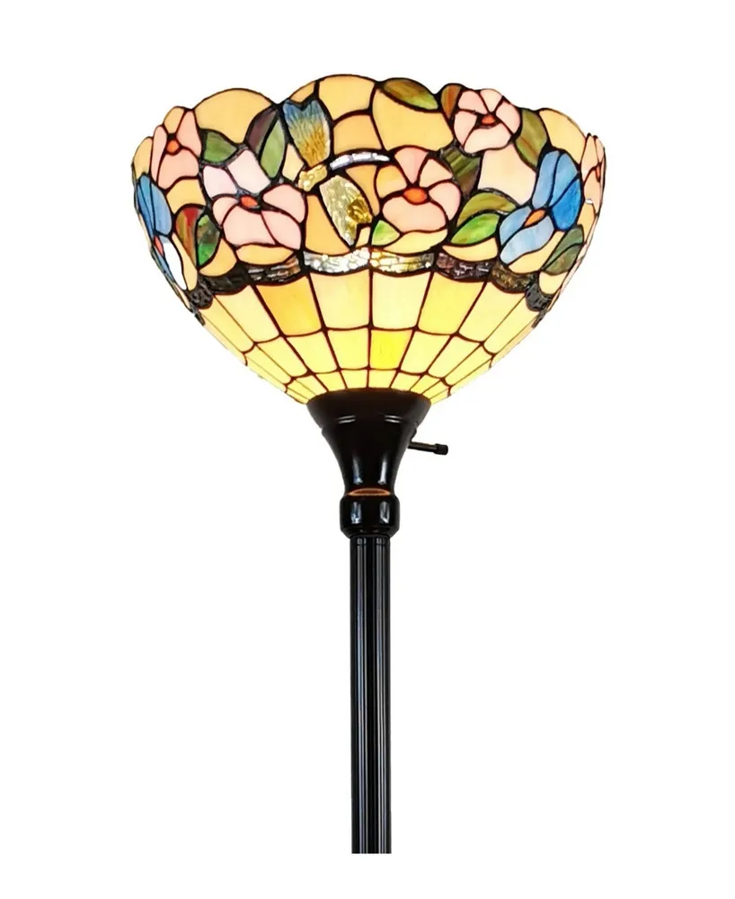 Amora Lighting Tiffany Style Hummingbirds Floral Torchiere Floor Lamp