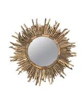 Round Driftwood Framed Sunburst Wall Mirror, Natural