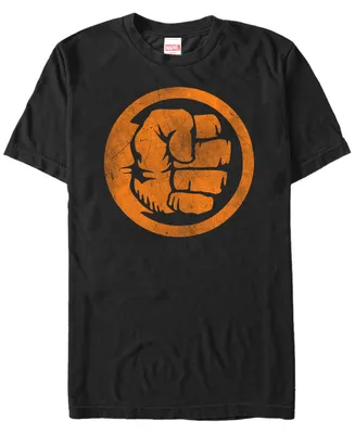 Marvel Men's Hulk Distressed Orange Fist Logo Short Sleeve T-Shirt