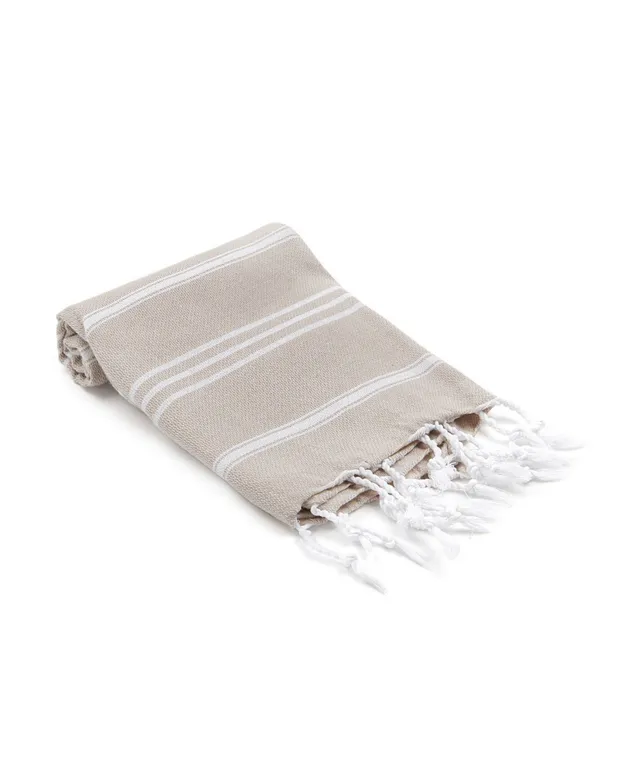 Hand Towels: Turkish Cotton Hand Towel Peshtemals - Olive and Linen