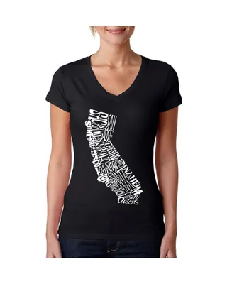 La Pop Art Women's Word V-Neck T-Shirt - California State