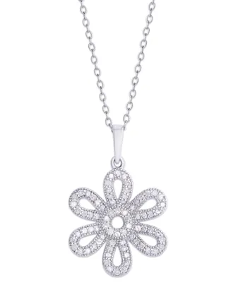 Diamond 3/8 ct. t.w. Flower Pendant Necklace in Sterling Silver
