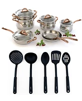 BergHOFF Ouro Gold 16Pc 18/10 Stainless Steel Cookware Set with Glass Lids
