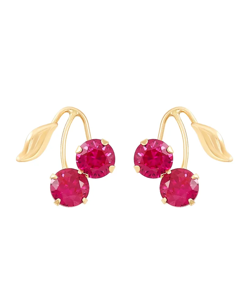 Lab-Grown Ruby (1-1/3 ct. t.w.) Button Cherry Leaf Earrings in 10k Yellow Gold