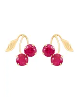 Lab-Grown Ruby (1-1/3 ct. t.w.) Button Cherry Leaf Earrings in 10k Yellow Gold