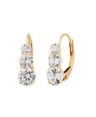 White Cubic Zirconia Graduated Drop Earrings 14k Gold (Also Blue Zirconia)