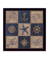 Trendy Decor 4U Coastal Collage I By Debbie DeWitt, Printed Wall Art, Ready to hang, Black Frame, 14" x 14"