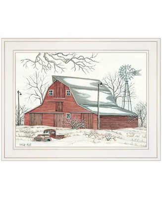 Trendy Decor 4U Winter Barn with Pickup Truck by Cindy Jacobs, Ready to hang Framed Print, Frame