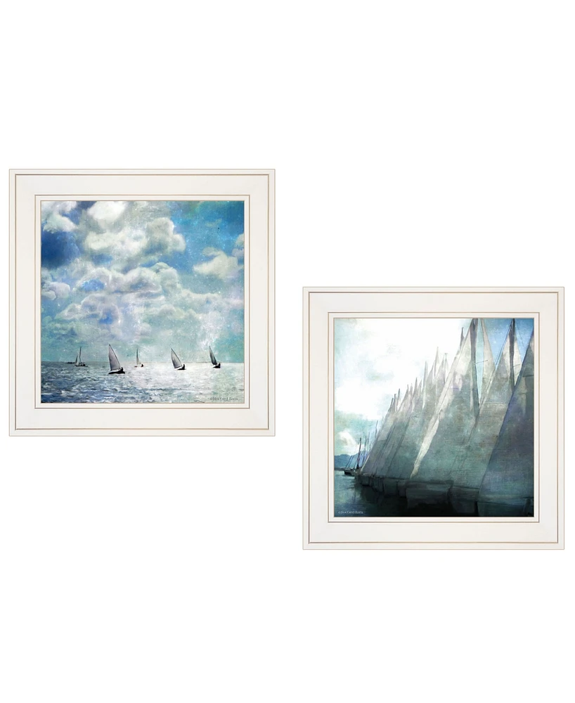 Trendy Decor 4U Sailboat Marina 2-Piece Vignette by Bluebird Barn, White Frame, 15" x 15"