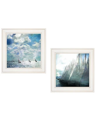 Trendy Decor 4U Sailboat Marina 2-Piece Vignette by Bluebird Barn, White Frame, 15" x 15"