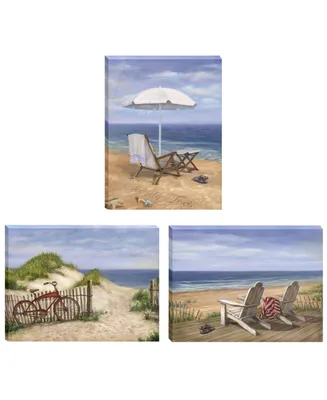 Trendy Decor 4U Sand Beach Designs 3-Piece Vignette by Opportunities, Gallery Wrap Canvas, 16" x 12"