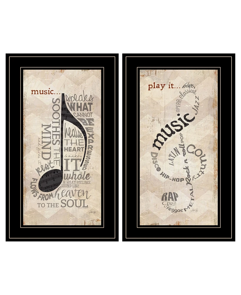 Trendy Decor 4U Music Collection 2-Piece Vignette By Marla Rae, Black Frame, 11" x 21"