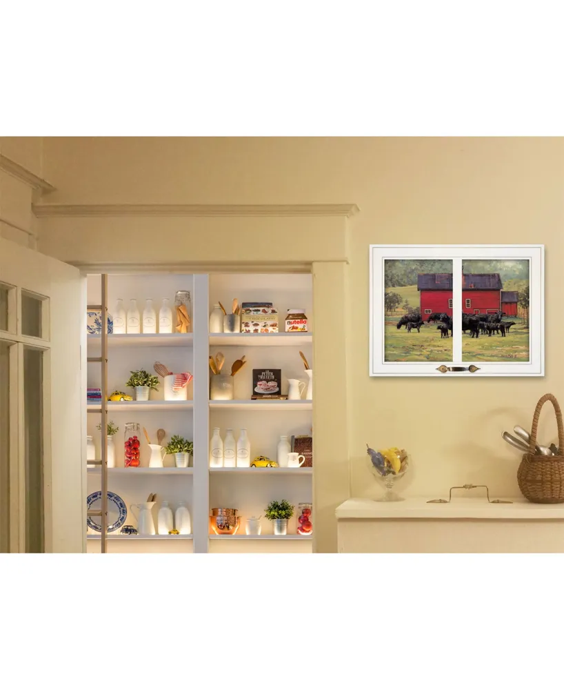 Trendy Decor 4U By the Red Barn Herd of Angus by Bonnie Mohr, Ready to hang Framed Print, Window-Style Frame