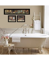 Trendy Decor 4U Country Bath Ii 3-Piece Vignette by Pam Britten, Black Frame, 39" x 14"