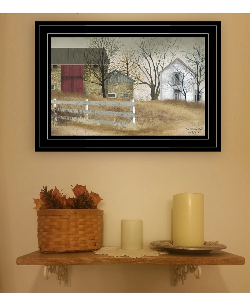 Trendy Decor 4U The Old Stone Barn by Billy Jacobs, Ready to hang Framed Print, Black Frame, 15" x 11"
