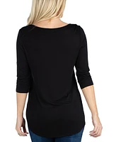24Seven Comfort Apparel Women V Neck Three Quarter Sleeve Strappy Tunic Top