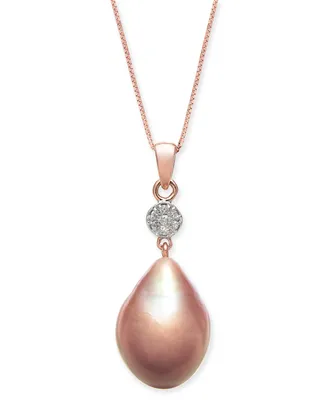 Cultured Pink Baroque Freshwater Pearl (12mm) & Diamond (1/20 ct. t.w.) Necklace in 14k Rose Gold