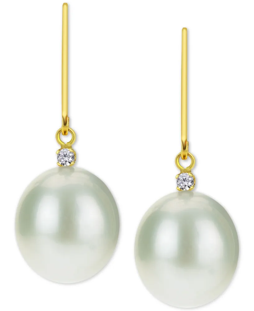 Cultured Baroque Freshwater Pearl (12mm) & Diamond (1/20 ct. t.w.) Drop Earrings in 14k Gold