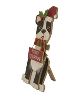 Glitzhome 16" H Wooden Dog Christmas Figurines Decor