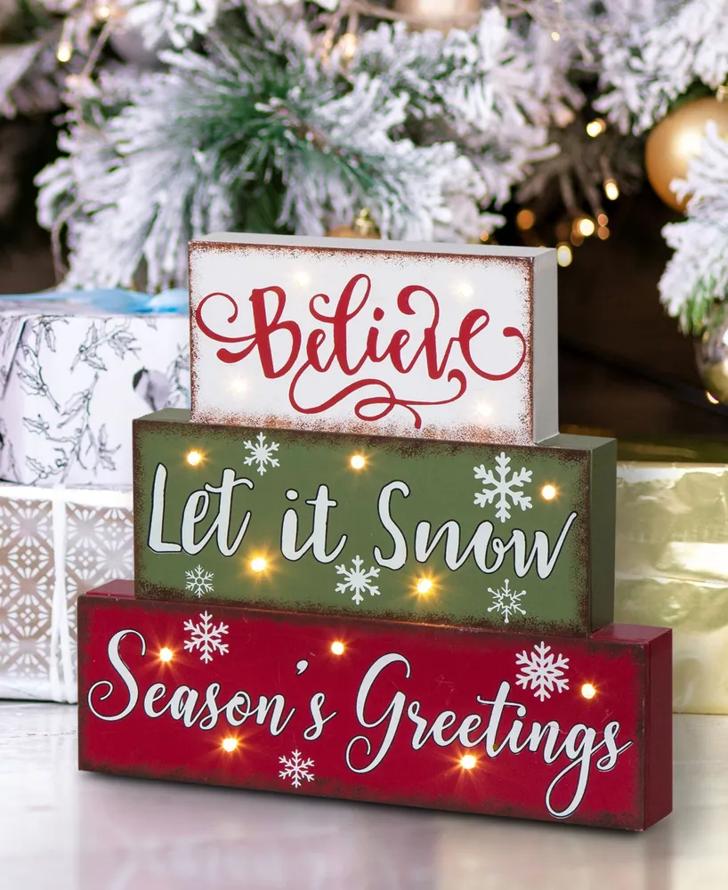 Glitzhome 11.81" Christmas Wooden Led Lighted Block Word Sign 10 Bulbs