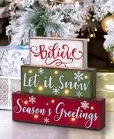 Glitzhome 11.81" Christmas Wooden Led Lighted Block Word Sign 10 Bulbs