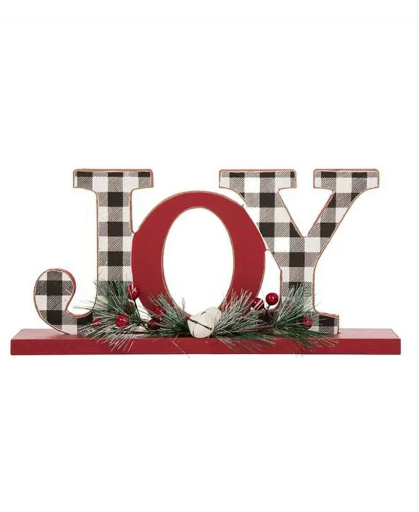 Glitzhome 11.42" L Christmas Wooden Plaid Joy Table Decor