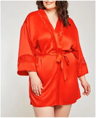 iCollection-Miaya Satin Cut Out Laced Trimmed Lounge Robe