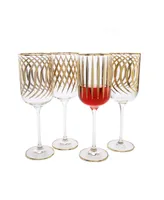 Classic Touch Set of 4 Mix and Match Design Water Glasses with 24K Gold Design