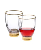 Classic Touch Set of 6 Straight Line Textured Stemless Wine Glasses with Vivid Gold Tone Base and Rim