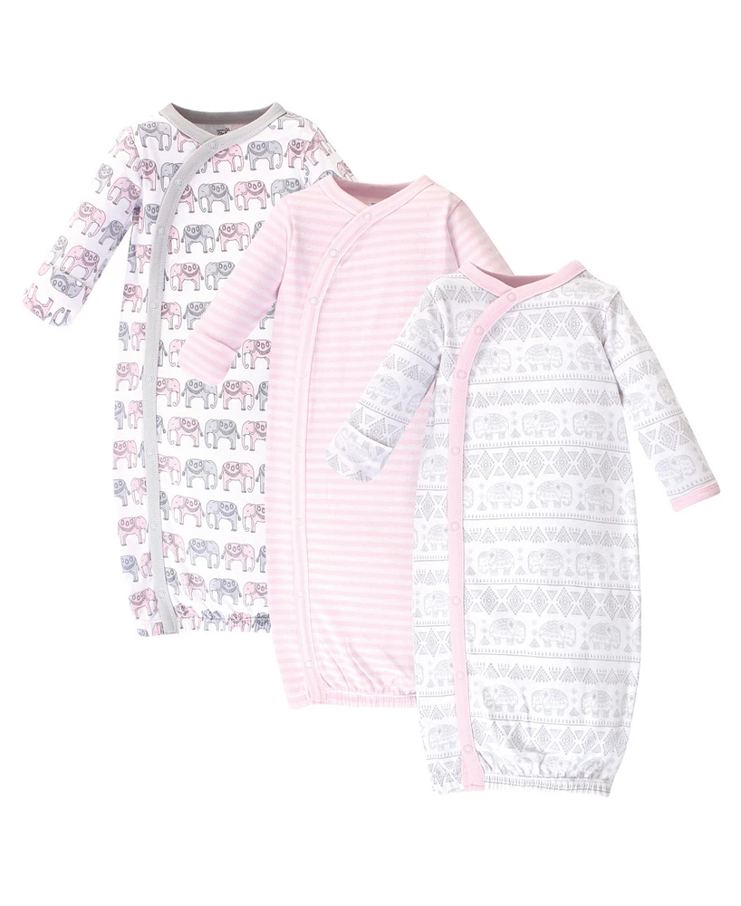Touched by Nature Baby Girls Organic Cotton Side-Closure Snap Long-Sleeve Gowns 3pk
