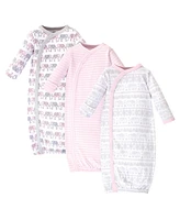 Touched by Nature Baby Girls Organic Cotton Side-Closure Snap Long-Sleeve Gowns 3pk