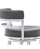 Madrid 30" Bar Height Swivel Gray Artificial leather and Brushed Stainless Steel Stool