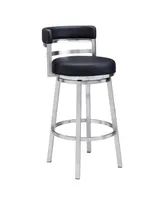 Madrid 30" Bar Height Swivel Gray Artificial leather and Brushed Stainless Steel Stool