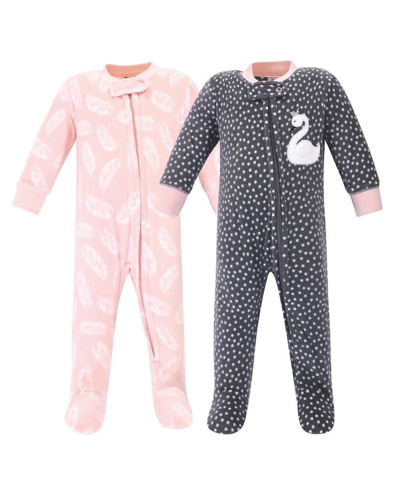 Hudson Baby Girls Fleece Zipper Sleep and Play 2pk