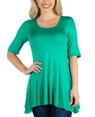 24Seven Comfort Apparel Elbow Sleeve Swing Tunic Top For Women
