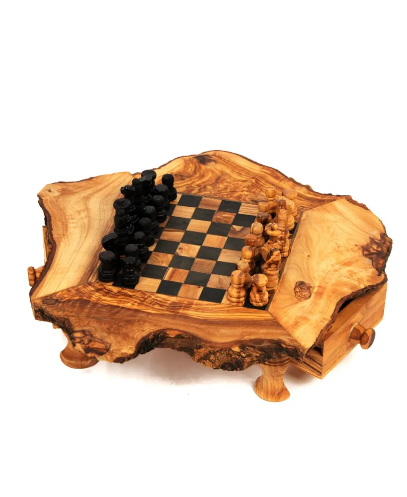 BeldiNest Olive Wood Chess Set Rustic Edge Board 8 x 8