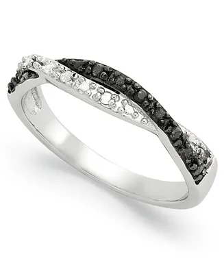 Black and White Diamond Weave Ring Sterling Silver (1/10 ct. t.w.)