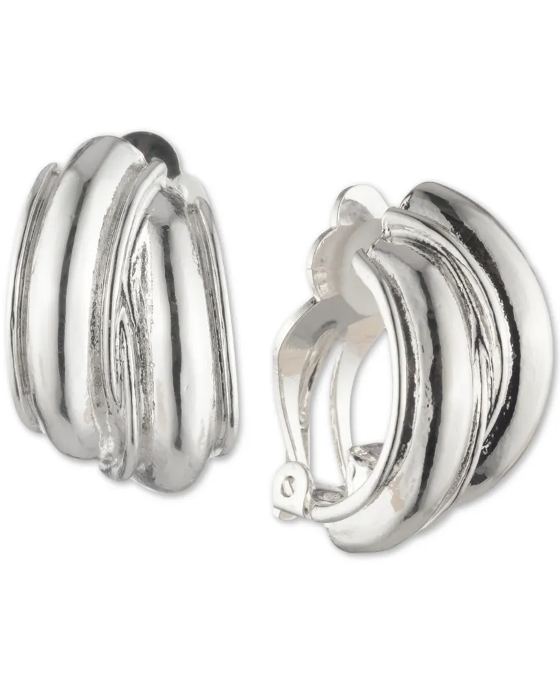 Anne Klein Silver-Tone Small Hoop Button E-z Comfort Clip-On Earrings, 1"