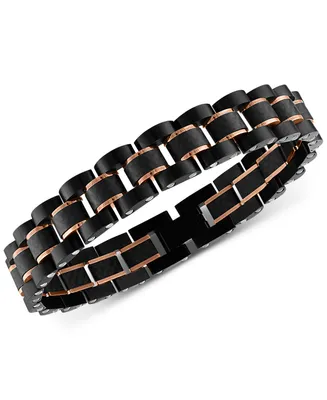 Esquire Men's Jewelry Watch Link Bracelet in Stainless Steel and Black Carbon Fiber, Created for Macy's