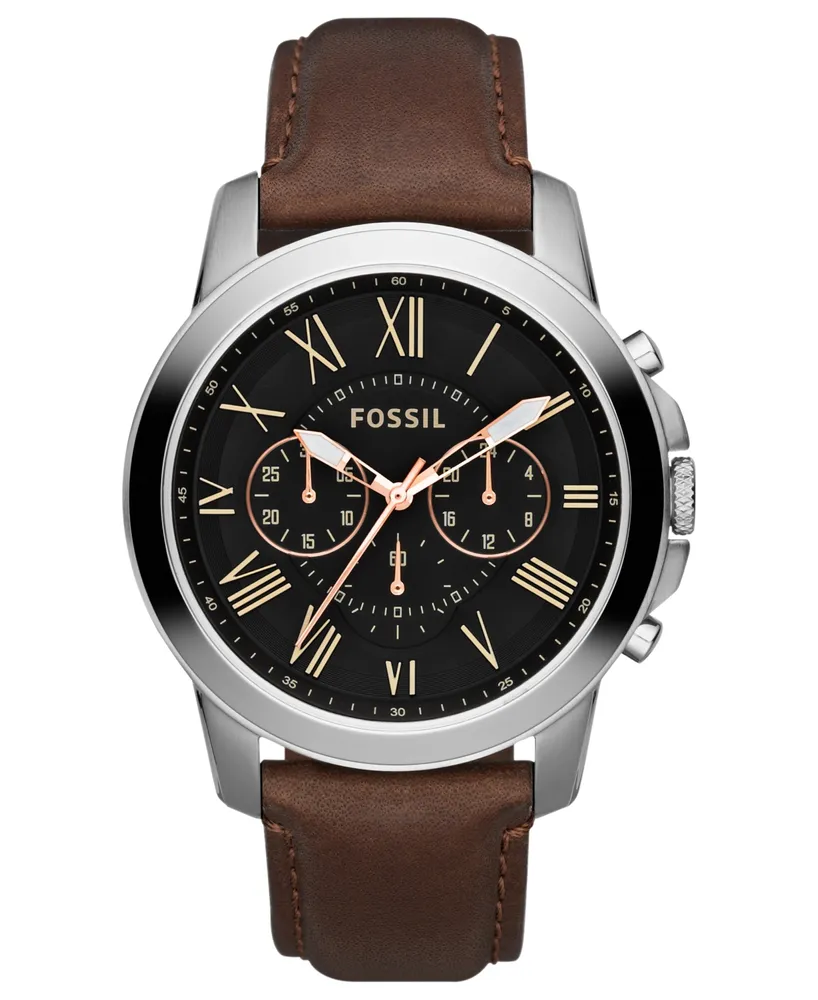 Fossil Men's Chronograph Grant Brown Leather Strap Watch 44mm