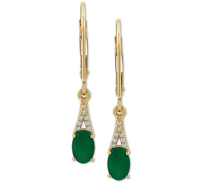 Emerald (7/8 ct. t.w.) & Diamond (1/20 ct. t.w.) Drop Earrings in 10k Gold