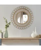 American Art Decor Woven Rattan Sunburst Accent Wall Mirror