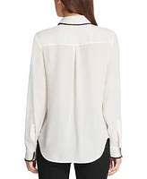 Dkny Petite Piped-Trim Button-Up Blouse, Created for Macy's