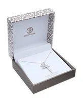 Cubic Zirconia Double Cross 18" Pendant Necklace in Sterling Silver