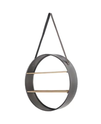 American Art Decor and Wood Round Hanging Wall Shelf with Strap