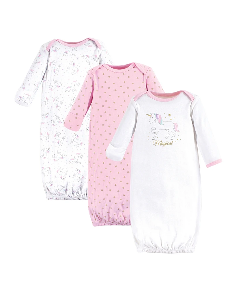 Hudson Baby Baby Girls Cotton Long-Sleeve Gowns 3pk, Magical Unicorn, 0-6 Months