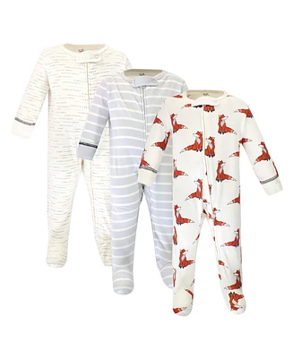 Touched by Nature Baby Boys Organic Cotton Zipper Sleep and Play 3pk, Boho Fox, 0-3 Months